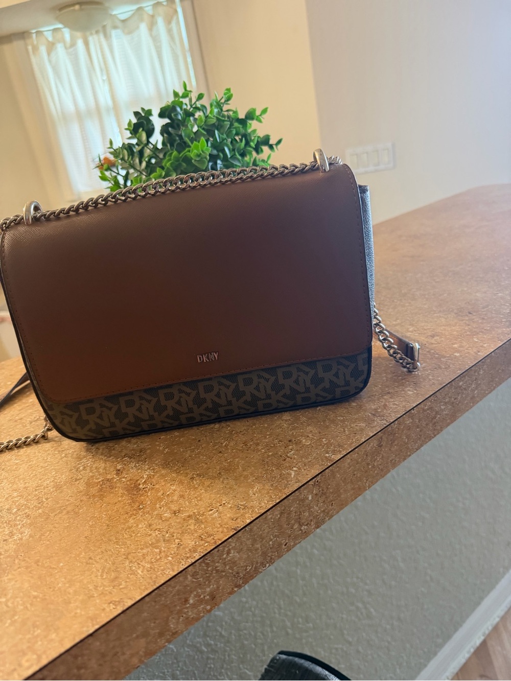 DKNY Brown & Black Logo-Trim Shoulder Bag